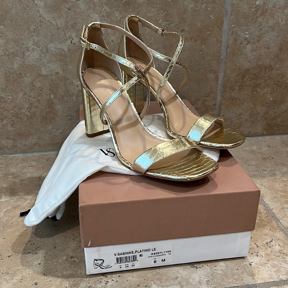 Via Spiga Sabinne Gold Snakeskin Leather Sandals 8